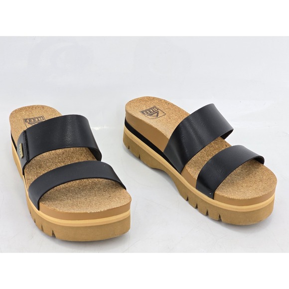Reef Shoes - Reef Cushion Vista Higher Sandals Womens 9.5 Black Platform Double Strap -VG
